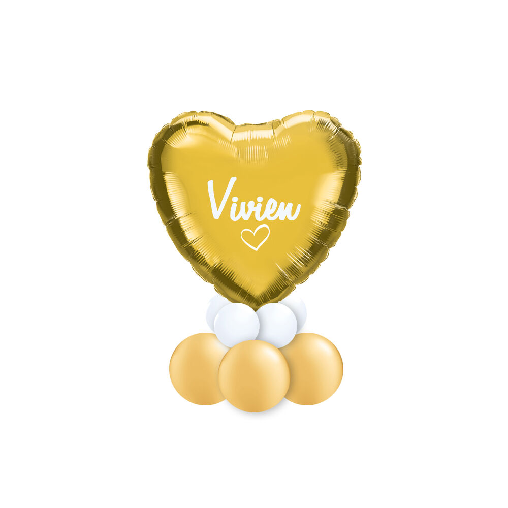 Feliratozható Arany Fehér Szív Alakú Ajándék Dekoráció Lufiból Valentin-napra