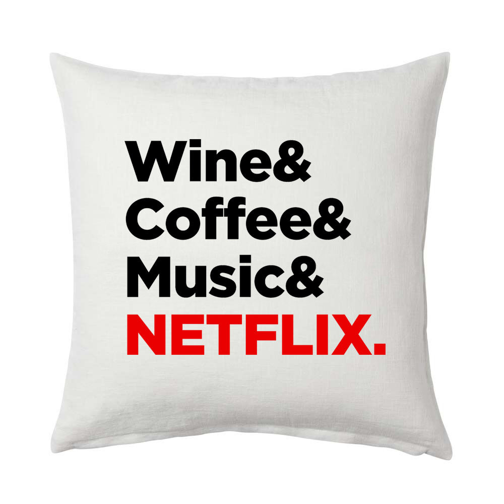 Wine, Coffee, Music, Netflix Ajándék Párna