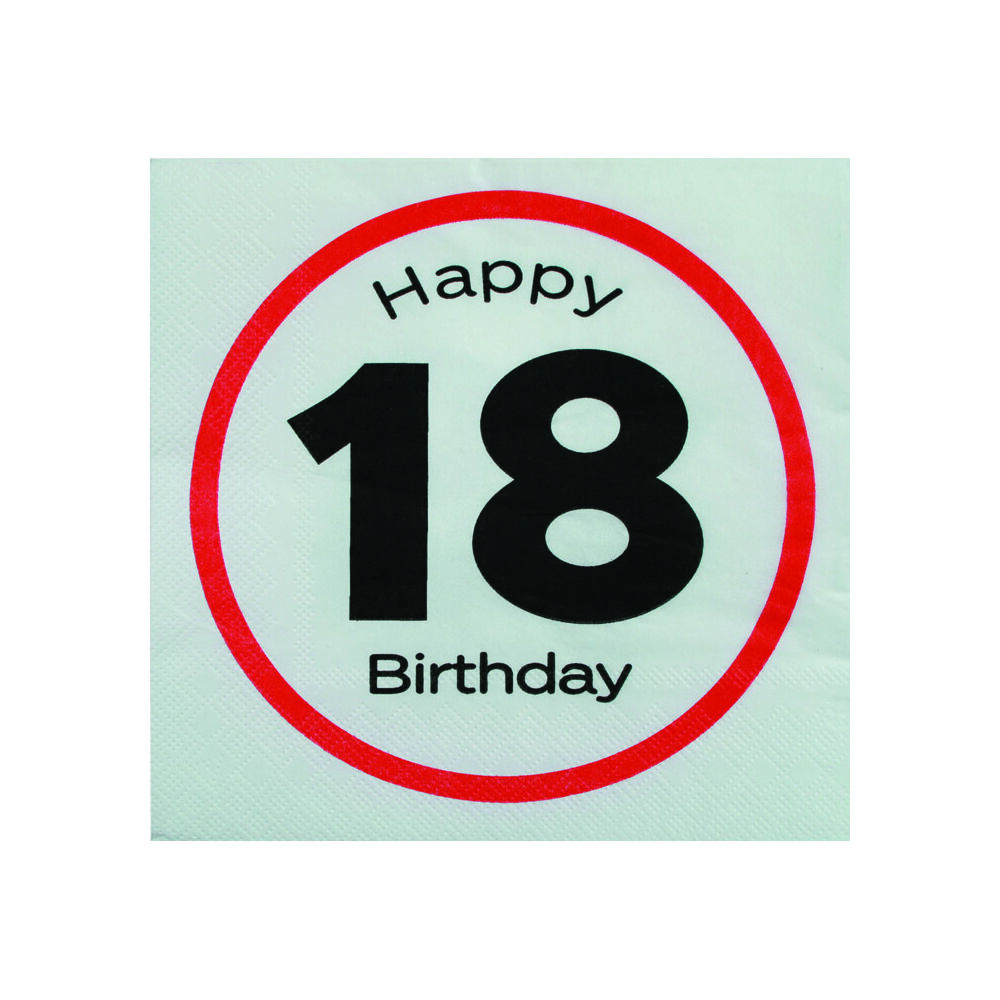 Happy Birthday 18-as Sebességkorlátozó Szülinapi Parti Szalvéta - 33 x 33 cm, 20 db-os