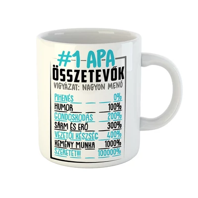 Number 1 Apa Összetevők Ajándék Bögre Number 1 Apa Összetevők Ajándék Bögre