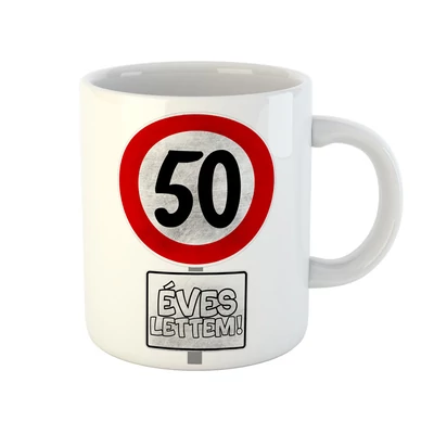 50 Éves Lettem Sebességkorlátozó Mintás Szülinapi Ajándék Bögre