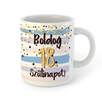 Boldog 18. Szülinapot Feliratú Kék Arany Ajándék Bögre