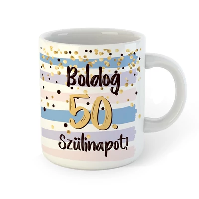 Boldog 50. Szülinapot Feliratú Kék Arany Ajándék Bögre