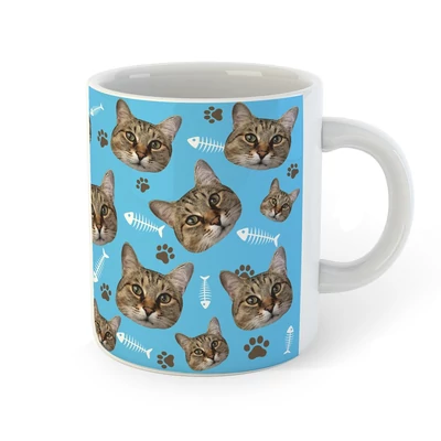 Egyedi Cica Mintás Bögre - Kék