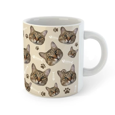 Egyedi Cica Mintás Bögre - Szürke