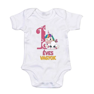 1 Éves Vagyok Unikornis Mintás Baba Body Ruha
