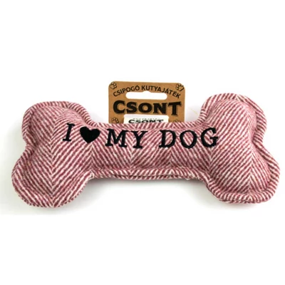 I Love My Dog Feliratú Csont Alakú Piros Kutyajáték
