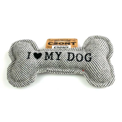 I Love My Dog Feliratú Csont Alakú Szürke Kutyajáték