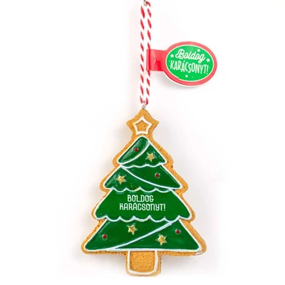 Mézeskalács Figurád: Fenyőfa Alakú Karácsonyfadísz: Boldog Karácsonyt!