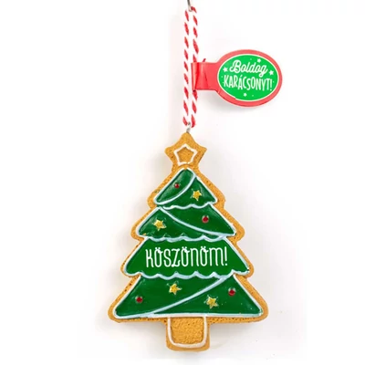 Mézeskalács Figurád: Fenyőfa Alakú Karácsonyfadísz: Köszönöm!
