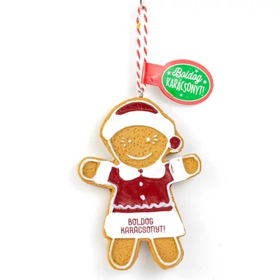 Mézeskalács Figurád Lány Karácsonyfadísz: Boldog Karácsonyt!