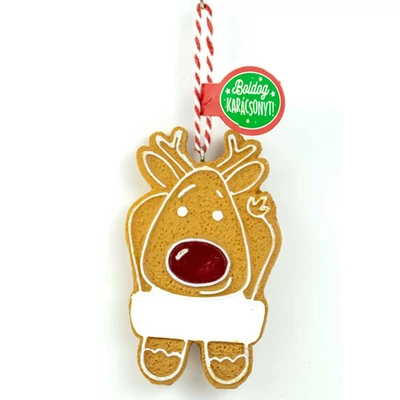 Mézeskalács Figurád: Rénszarvas Alakú Karácsonyfadísz: Feliratozható