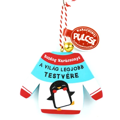 Karácsonyi Pulcsi Dísz: A Világ Legjobb Testvére - Lány Pingvin