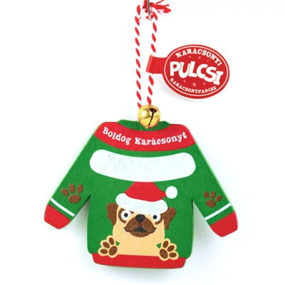 Karácsonyi Pulcsi Dísz: Kutya - Feliratozható Karácsonyi Pulcsi Dísz: Kutya - Feliratozható