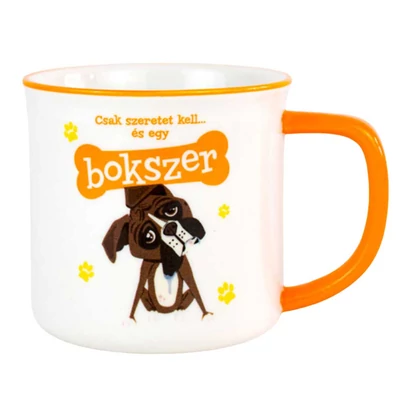 Csak Szeretet Kell és Egy Bokszer Ajándék Bögre Kutya Gazdiknak