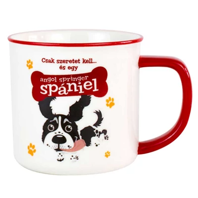 Csak Szeretet Kell és Egy Spániel Ajándék Bögre Kutya Gazdiknak