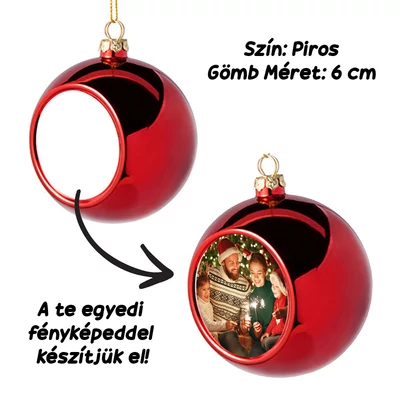 Saját Fényképes Gömb Karácsonyfadísz - Piros - 6 cm