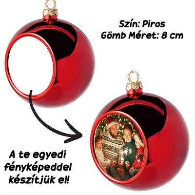 Saját Fényképes Gömb Karácsonyfadísz - Piros - 8 cm