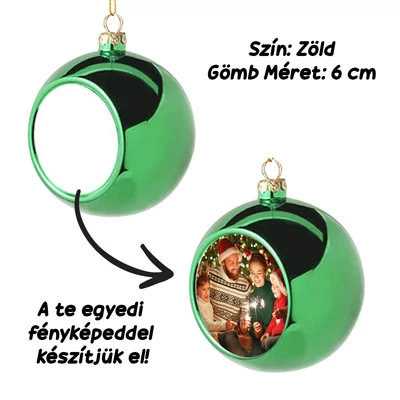 Saját Fényképes Gömb Karácsonyfadísz - Zöld - 6 cm