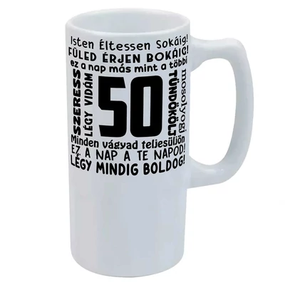 Szerény Szavak - 50. Szülinapra Ajándék Kerámia Söröskorsó