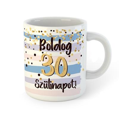 Kép 1/4 - Boldog 30. Szülinapot Feliratú Kék Arany Ajándék Bögre