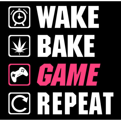 Kép 2/3 - Wake, Bake, Game, Repeat Geek Póló 2