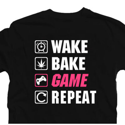 Kép 3/3 - Wake, Bake, Game, Repeat Geek Póló 3