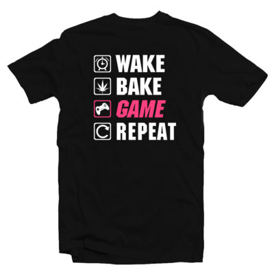 Kép 1/3 - Wake, Bake, Game, Repeat Geek Póló