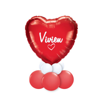 Kép 1/2 - Feliratozható Piros Fehér Szív Alakú Ajándék Dekoráció Lufiból Valentin-napra