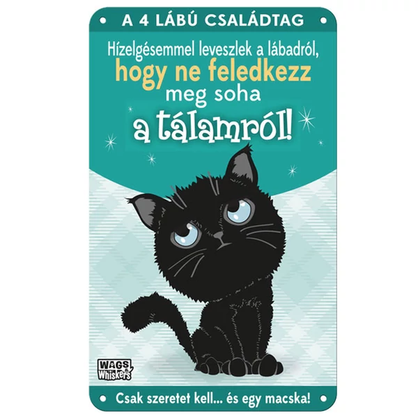 Vau és Miau Macskás Ajándék Fém Ajtótábla - Fekete Macska