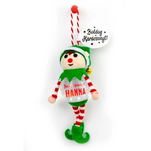 Hógömb Manó Karácsonyfadísz: Boldog Karácsonyt! - Hanna