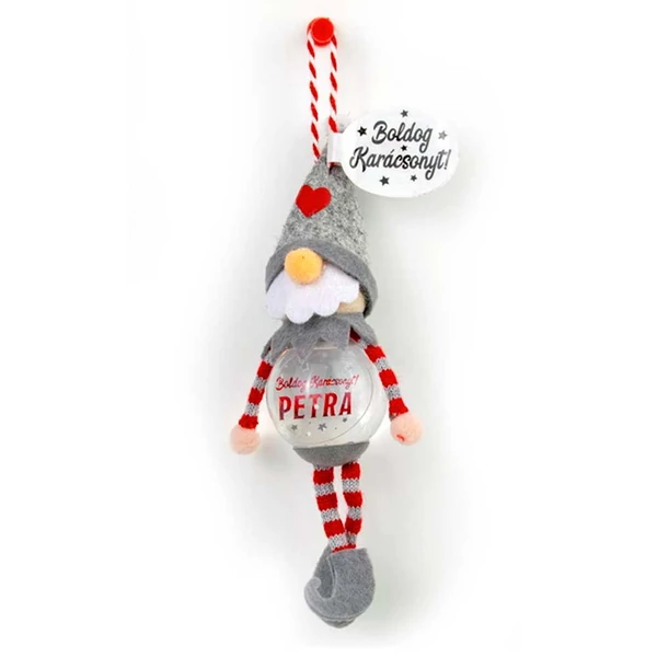 Hógömb Manó Karácsonyfadísz: Boldog Karácsonyt! - Petra