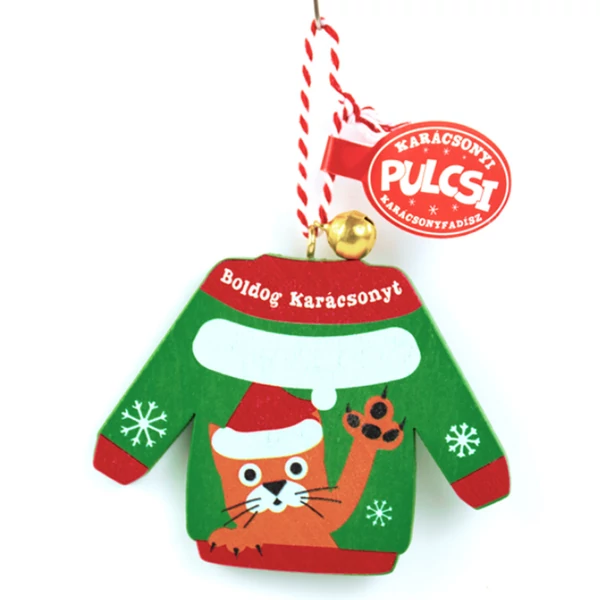 Karácsonyi Pulcsi Dísz: Macska - Feliratozható