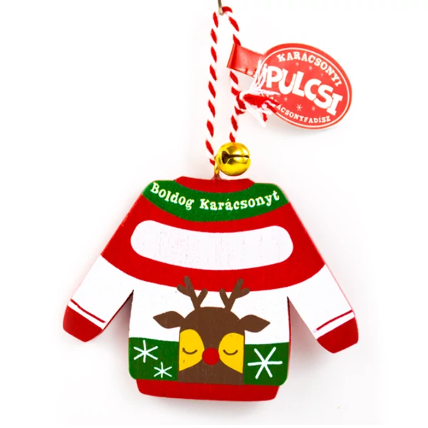 Karácsonyi Pulcsi Dísz: Rénszarvas - Feliratozható