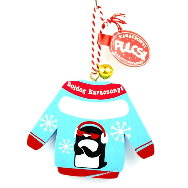 Karácsonyi Pulcsi Dísz: Szemcsis Pingvin - Feliratozható
