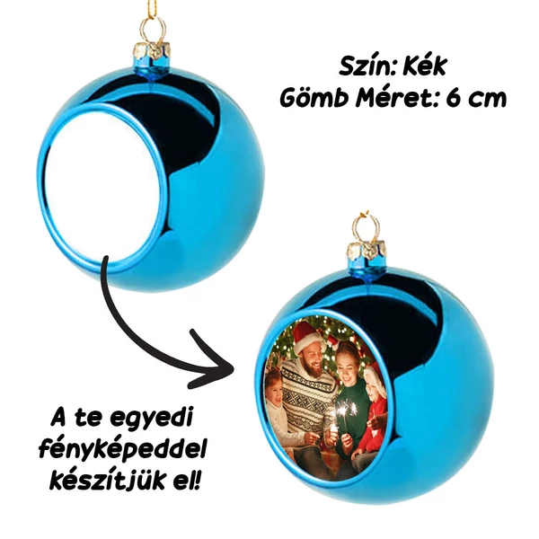 Saját Fényképes Gömb Karácsonyfadísz - Kék - 6 cm
