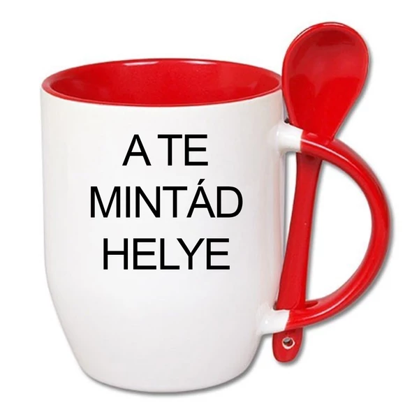 Színes Belsejű Bögre Kanállal Egyedi Mintával - 4990 Ft
